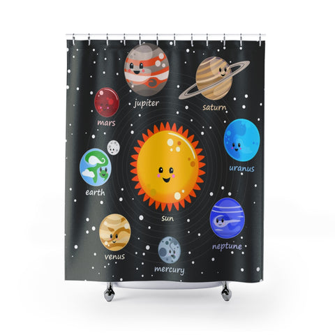 Solar System Kawaii Style Shower Curtains - Krokoneil