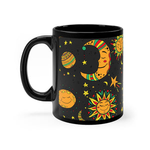 Moon, sun and stars Black mug 11oz - Krokoneil