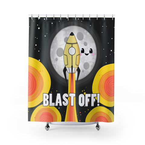 Moon Blast Off! Shower Curtain