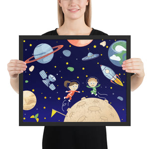Space kids Framed poster - Krokoneil
